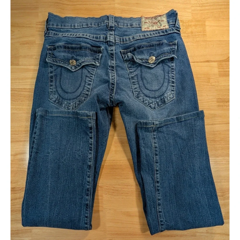 True Religion Ricky Relaxed‎ Straight Jeans Mens 32 Medium Wash Blue Denim